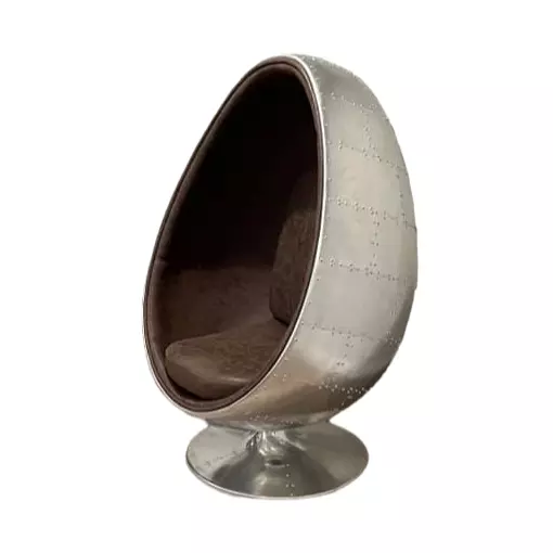 Design Retro Lounge Sessel Egg Ball Silber Drehbar Aviator Space Leder Sofort