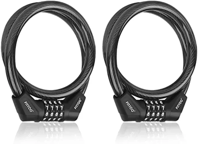 2xFITTOO Bike Bicycle Code Lock Cycling Combination Cable Lock 4 Digital12X650mm