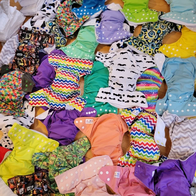 ALVA (and similar) Cloth Diapers ADJUSTABLE Lot Of 40 covers and lots of inserts