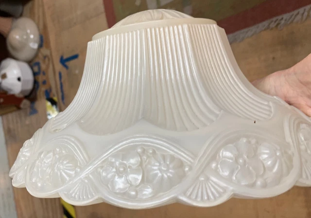 Vintage Ornate Frosted Glass 3 Hole Ceiling Shade 1930's