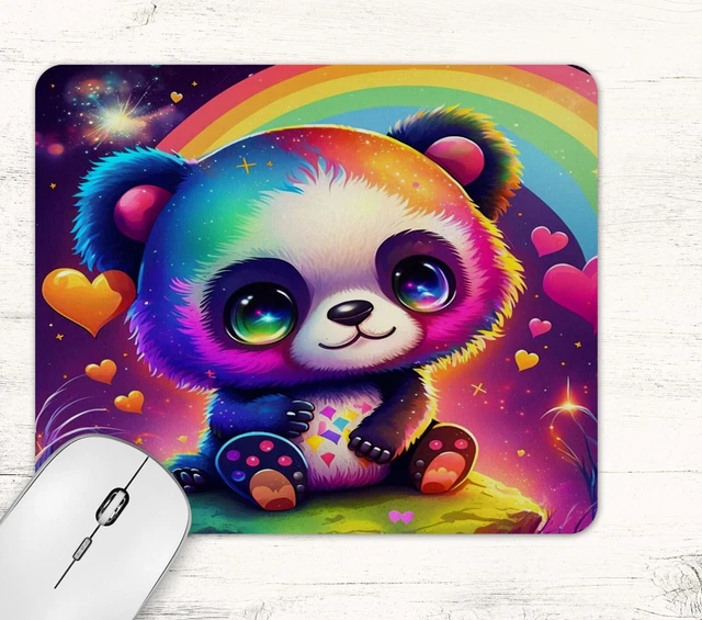 Neon Panda Rainbow Design Neoprene Mouse Pad Mat Non Slip Rectangle