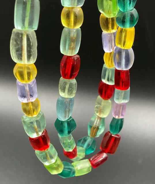 Old Ancient Antique Antiquities Trade Jewelry Glass Multi Color Beads Necklace