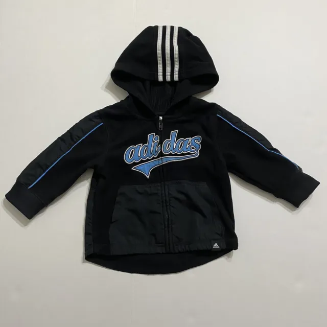 Adidas Baby Boys Full Zip Hoodie Jacket Black/Blue Size 12 M Months Pockets