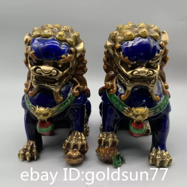 Collecting Chinese antiques bronze exquisite Cloisonne large lion statue a pair