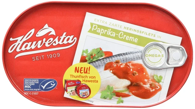 Conserve di pesce filetto di aringhe Hawesta in crema di peperoni 12x 200g NUOVO MHD/12/26