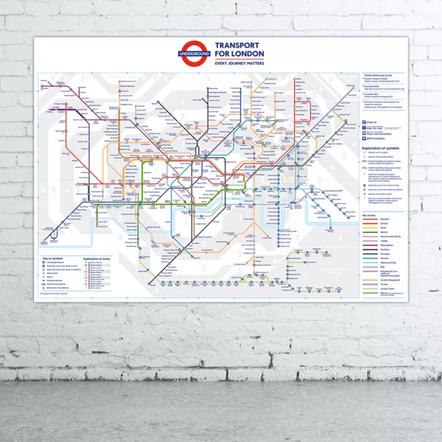 A0 A1 A2 A3 Métro de Londres Tube Station Carte Affiche Juin 2017 Mur Art Décor