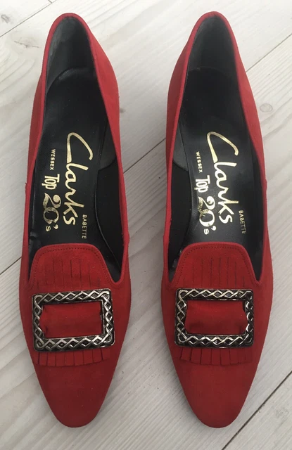 Scarpe corte cubane Clarks anni '50 vintage pelle scamosciata rossa tacco cubano UK 5,5 rare da trovare