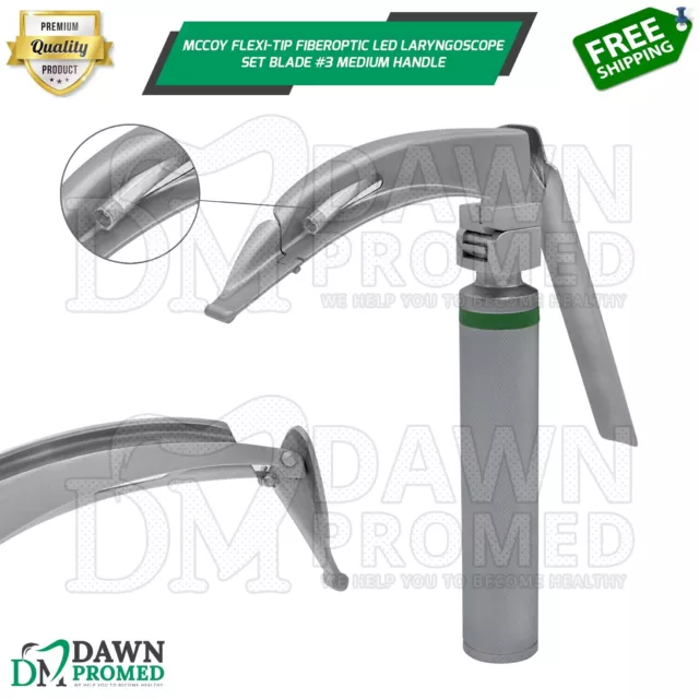 Mccoy Flexi-Tip Fiberoptic Led Laryngoscope Set Blade #3 Medium Handle