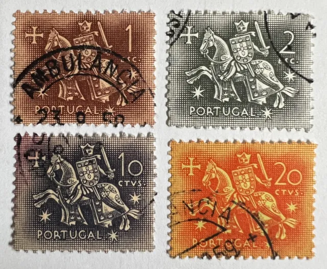 Satz Briefmarken Ritter zu Pferd 1+2+10+20 CTVS Portugal ca 60 Jahre gestempelt