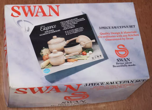 Juego de sartén original retro cisne de 4 piezas avena, utensilios de cocina vintage