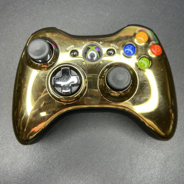 Microsoft XBOX 360 OEM Wireless Controller Gold Chrome 1403 Tested Working