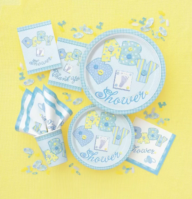 Blue Baby Shower Stitching Boy Party Tableware Decorations - Napkin, Plate, Cups