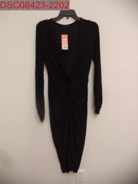 BooHoo Women's Black Tall Olivia Wrap Front Slinky Midi Dress, Size 6 G-62849881