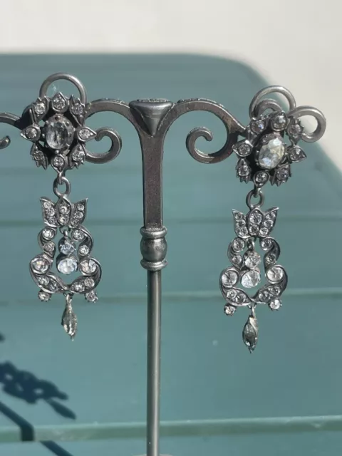 Antique Silver Rhinestones Earrings / Boucles D’oreilles Argent Pierres Du Rhin