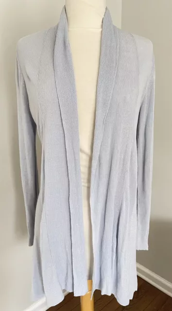 Eileen Fisher Organic Linen and Nylon Light Open Long Knit Cardigan Blue XS