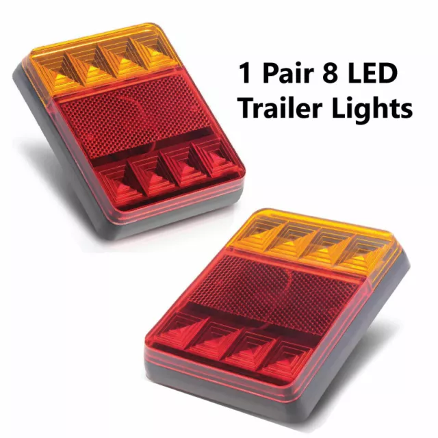 Pair of 8 LED TRAILER LIGHTS KIT - 1 x Trailer Plug, 8M x 5 CORE CABLE 12V 3