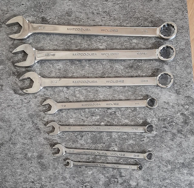 LOT 7 VINTAGE 80s Matco Tools Long Combination Wrenches SAE USA Wrench