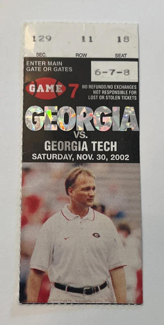 Georgia Bulldogs Vs Georgia Tech College Football Ticket Stub - Nov. 30, 2002