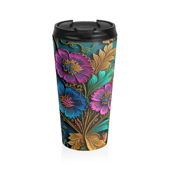 3D Flowers Stainless Steel Travel Mug