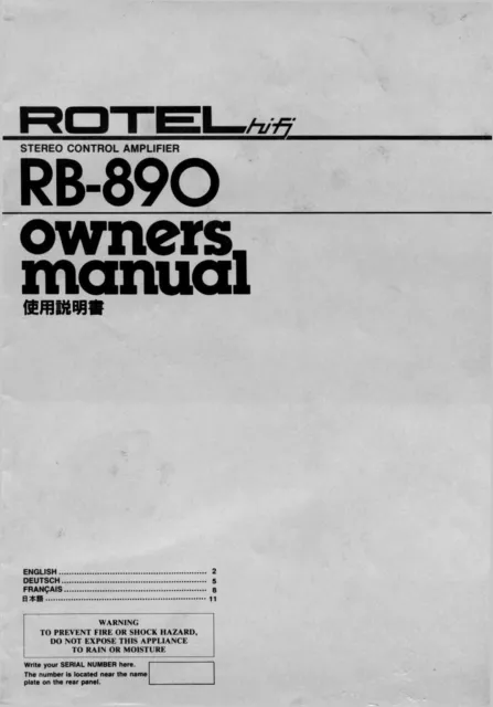 Bedienungsanleitung-Operating Instructions pour Rotel RB-890