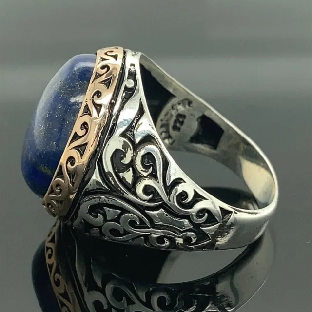 Men Handmade Ring Lapis Lazuli Stone Ring Birthstone Ring Size US 8 9 10 11 12 2