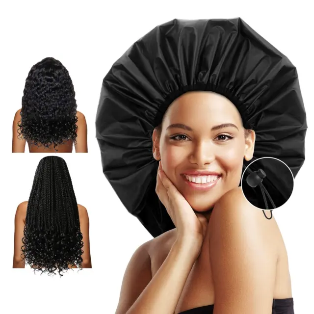Extra Large Shower Cap, Waterproof Reusable Hair Cap, XL Satin Lined