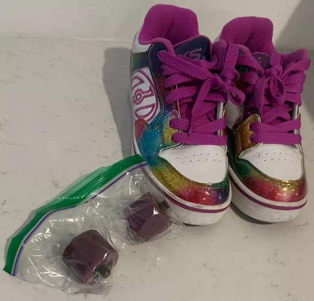 Heelys Shoes Girls 3 Youth Skate Glitter Pink Purple Motion Plus 770631 Rainbow