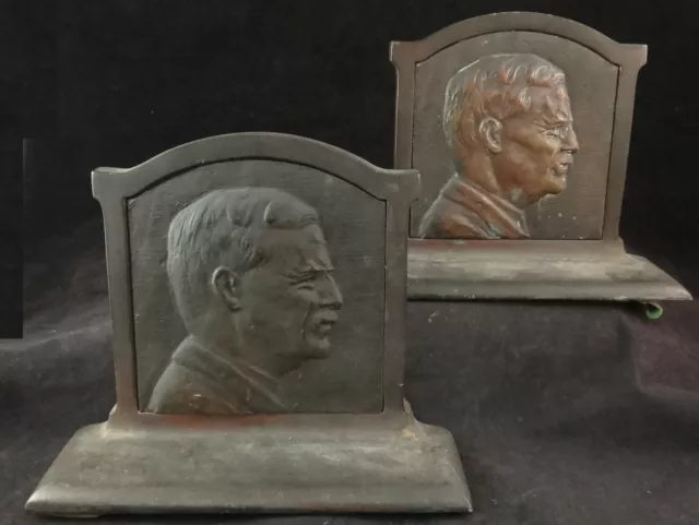 Pair Scarce Teddy Roosevelt Solid Bronze Bookends, 5 7/8” t x 7 1/8”w