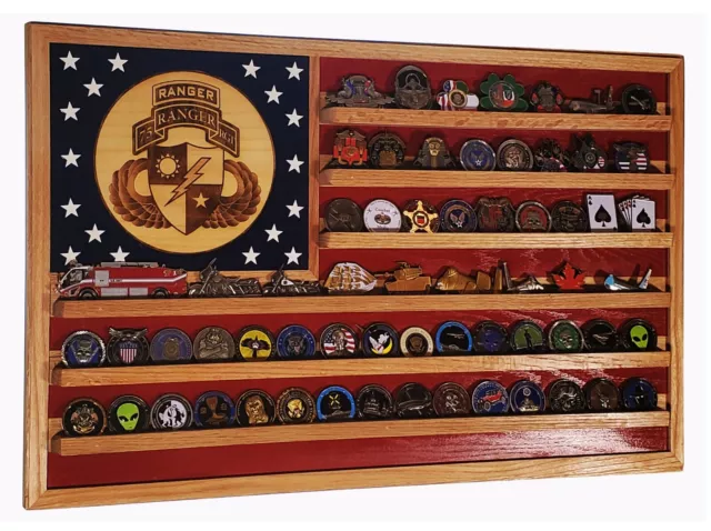 US Army 75th Ranger Regiment Challenge Coin Display Flag 70-100 Coins Trad