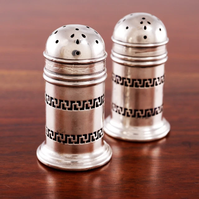 Gorham Sterling Silver Salt & Pepper Shakers A9034 Pierced Cobalt Glass Insert