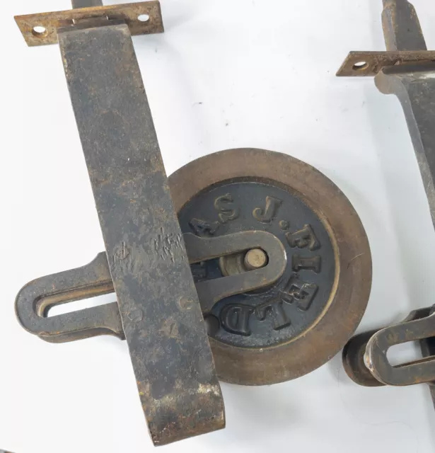 Antique Pair of Barn Door Rolling Hangers Hardware Charles Field Philadelphia 2