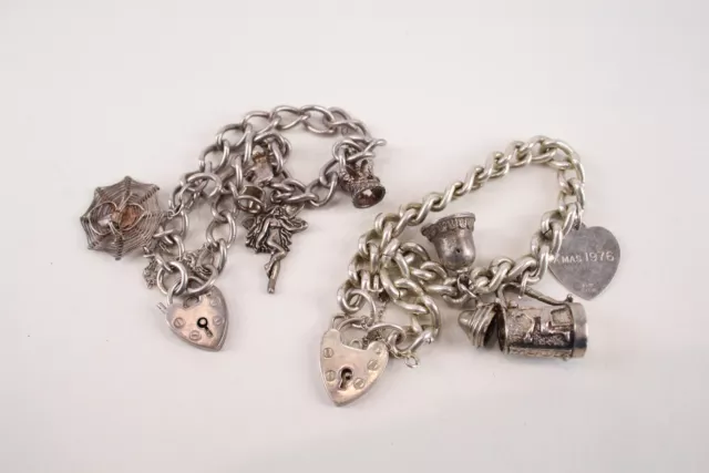 Sterling Silver Charm Bracelets Padlock articulated Fairy Crown x 2 (55g)