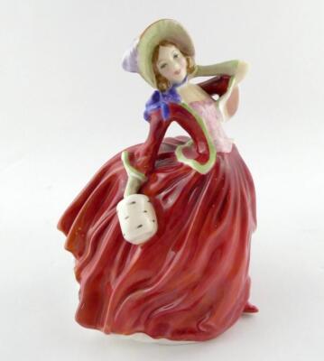 Royal Doulton Figurine AUTUMN BREEZES RED Woman in Dress Made in England A+