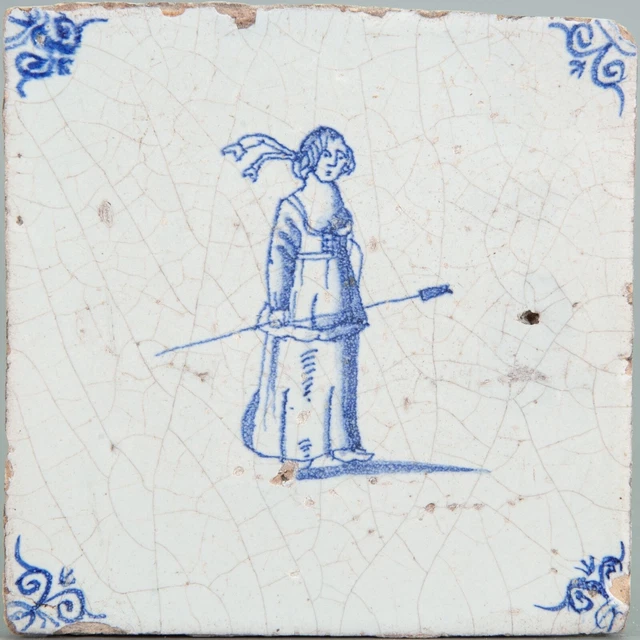 Nice Dutch Delft Blue tile, lady, second half 17th. century.