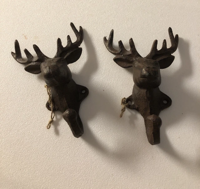 1 PAIR OF MATCHING REINDEER CAST IRON WALL HOOKS  Brown