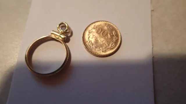 Mexico 1945 Dos Pesos Gold Coin .0482 Troy Oz Gem BU Y 14KT Gold Filled Bezel
