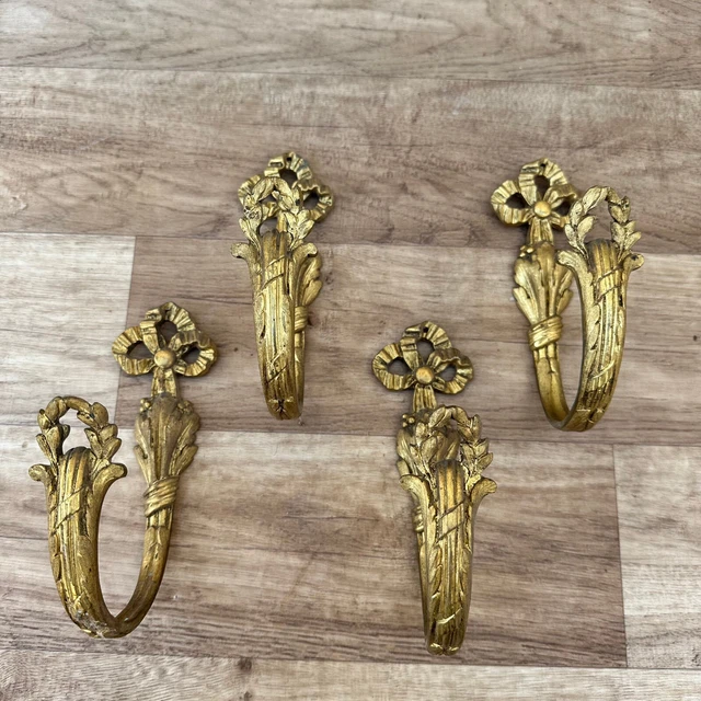 2 Pairs of Antique French Gilded Metal Curtain Rod Holders Tie Backs 27112323