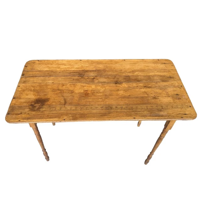 Antique Folding Sewing Craft Table Inset Ruler c.1900 Groove Slats Thin Legs