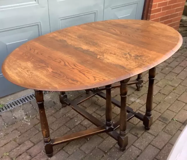 Solid Oak Drop Leaf Gate Leg Antique Gateleg Dining Table Oval Wooden