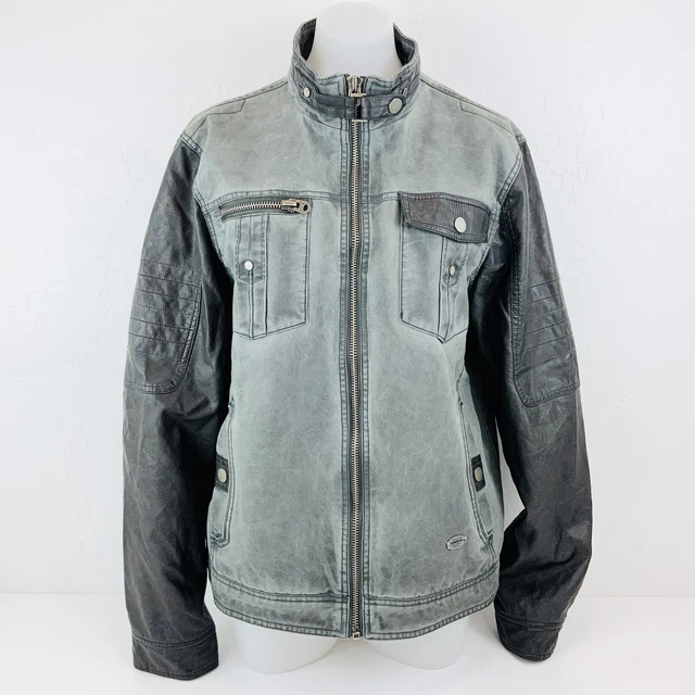 Mistral Limited Edition~XL Womens Stone Washed Denim Jacket~Faux Leather~80's