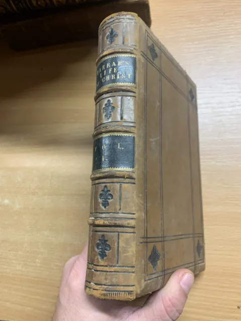 C1880s" la Vida Útil De Cristo" Frederic Con Farrar 1.2kg Antiguo Cuero Libro (