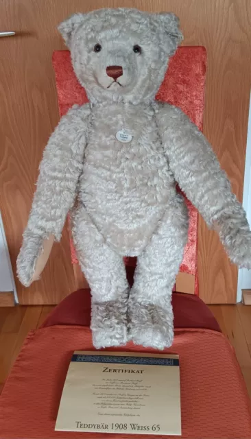 Steiff Teddybär Replik 1908 Weiss 65cm 1994 Limitiert 406041- Zertifikat+OVP