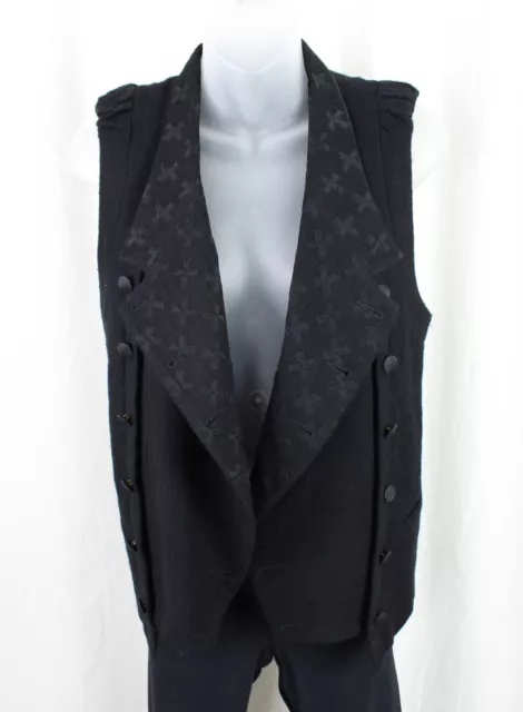 Ann Demeulemeester Black Print 100% Wool Full Button Close Lined Vest Size 36 4