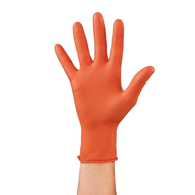 GUANTI IN NITRILE Per Officina Da Lavoro Monouso Resistenti Arancioni 