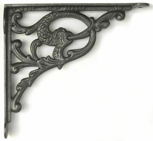 Single Cast Iron Jumping Fish Shelf Bracket - Antique Wall Sink Support 10"/26cm