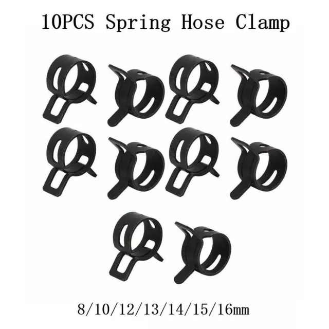 10pcs Black Spring Clips for Fuel Hose and Preventing Leaks with Reusable Clip