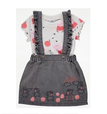 New George 3-4 Years Peppa Pig T-shirt and Denim Skirt Outfit