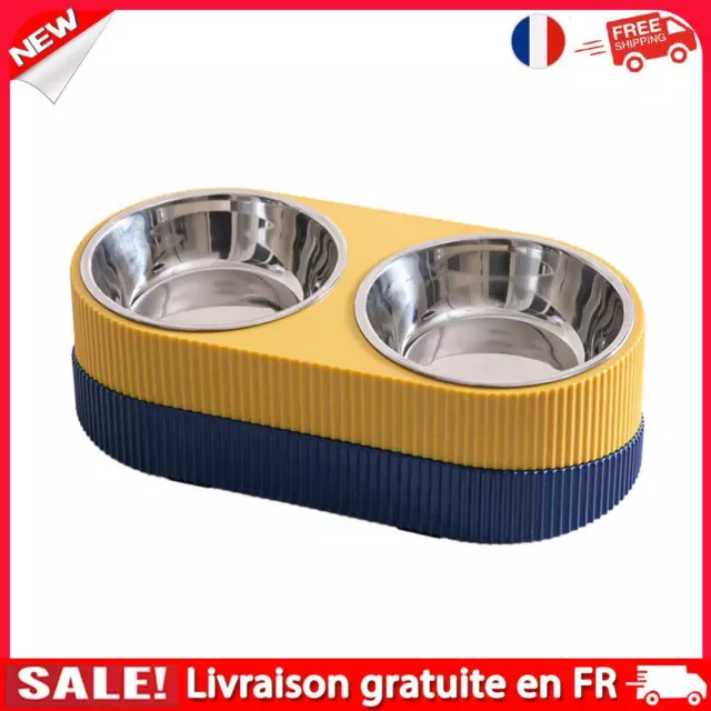Cat Dog Stainless Steel Pet Feeding Slow Food Water Bowl (Yellow Double)
