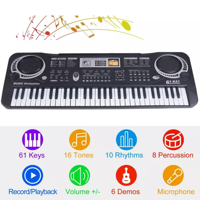 61 Keys Digital Electronic Keyboard Piano W/ Microphone for Kids & Beginer K4F7