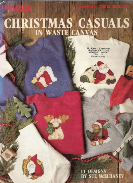 Leisure Arts Cross Stitch Leaflet #729 'Christmas Casuals in Waste Canvas' Rare!